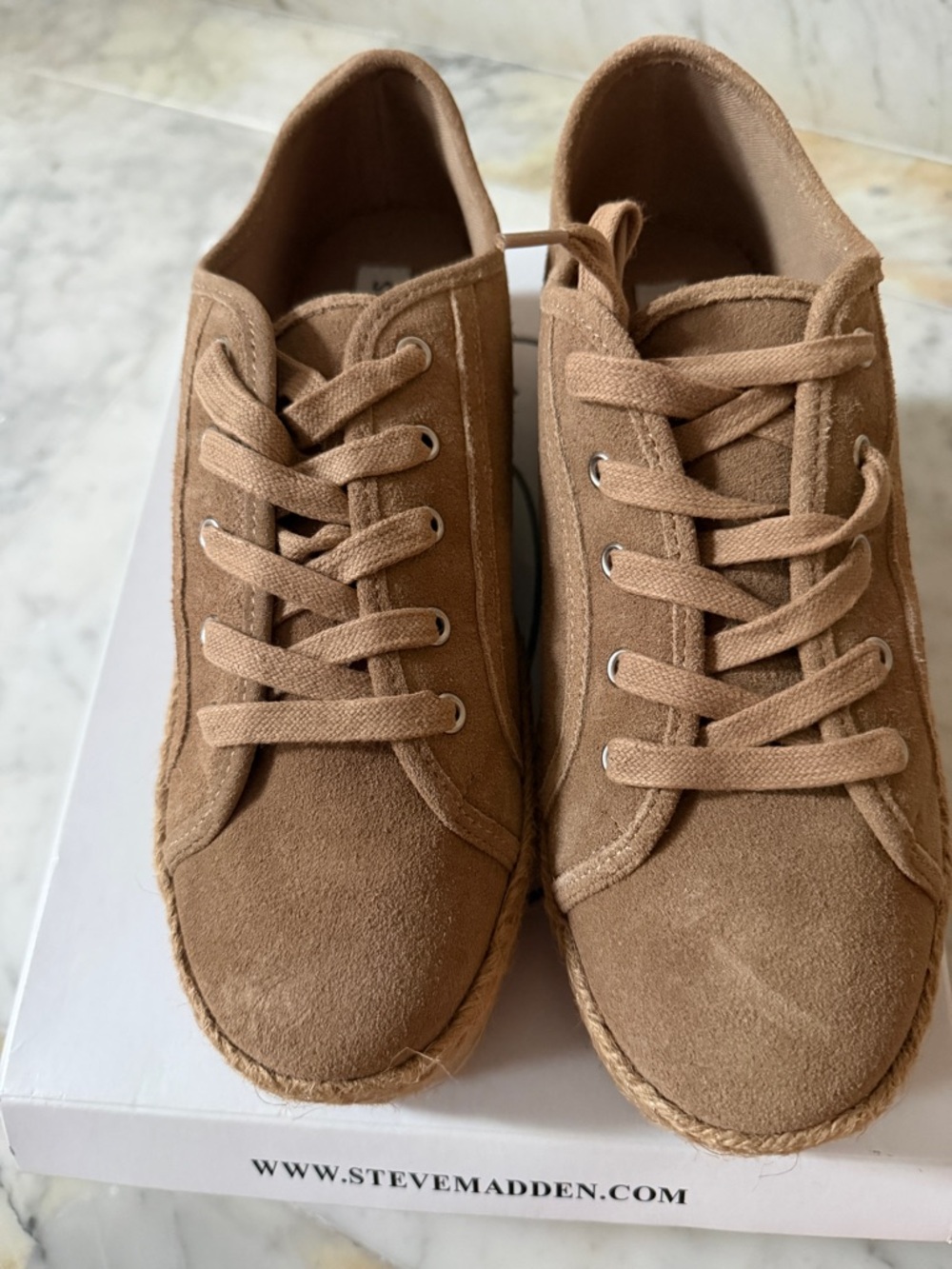 Steve Madden Suede Lace-Up Espadrille Sneakers in Tan